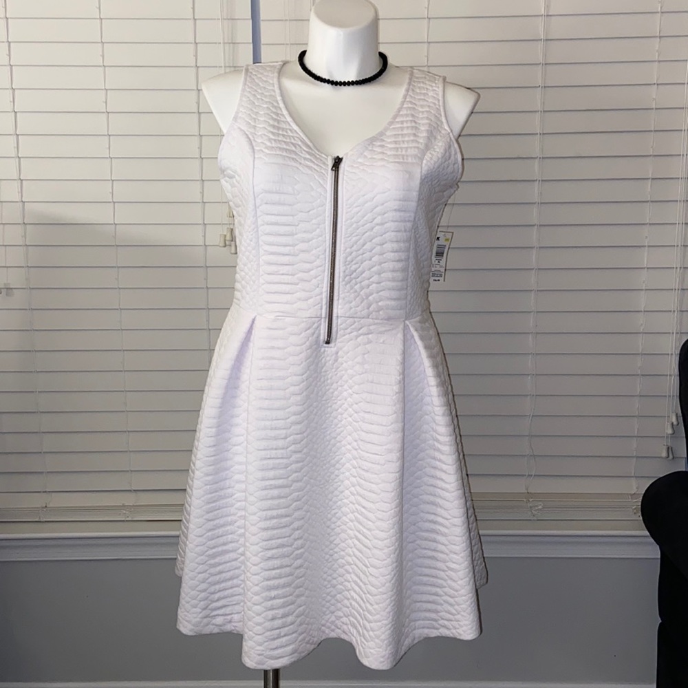White Sleeveless Zipper Front Dress